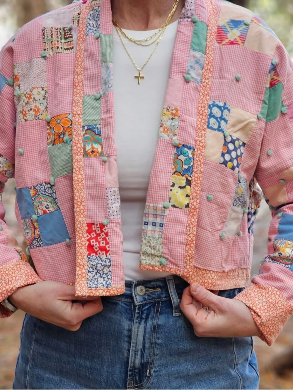 Patchwork Quilted Pink Jacket - Women's Cozy Short Coat